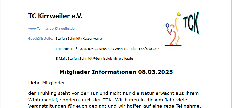 Mitglieder Information 08.03.2025