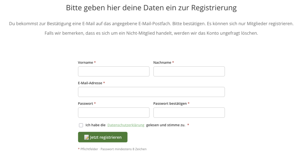 Registrierungsfelder
